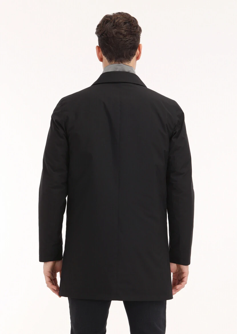 Black Regular Fit Shirt Collar Casual Weaving Rain Coat - 5