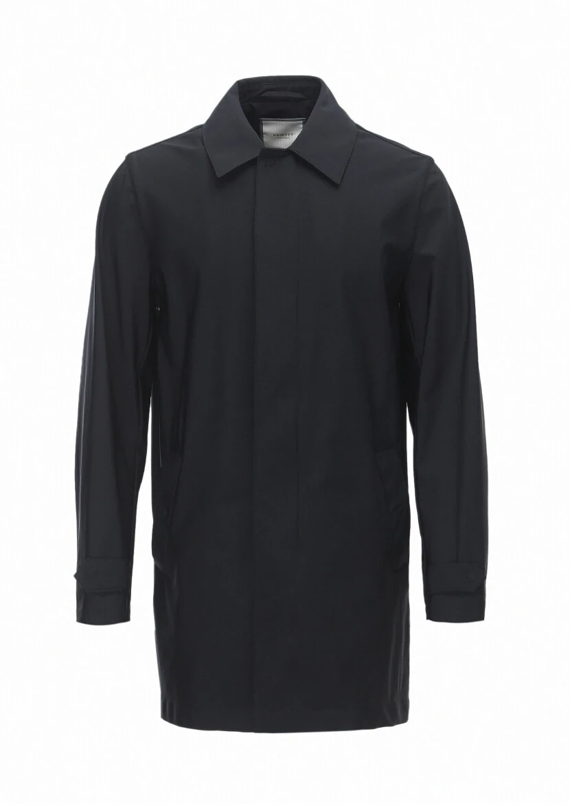 Black Regular Fit Shirt Collar Casual Weaving Rain Coat - 6