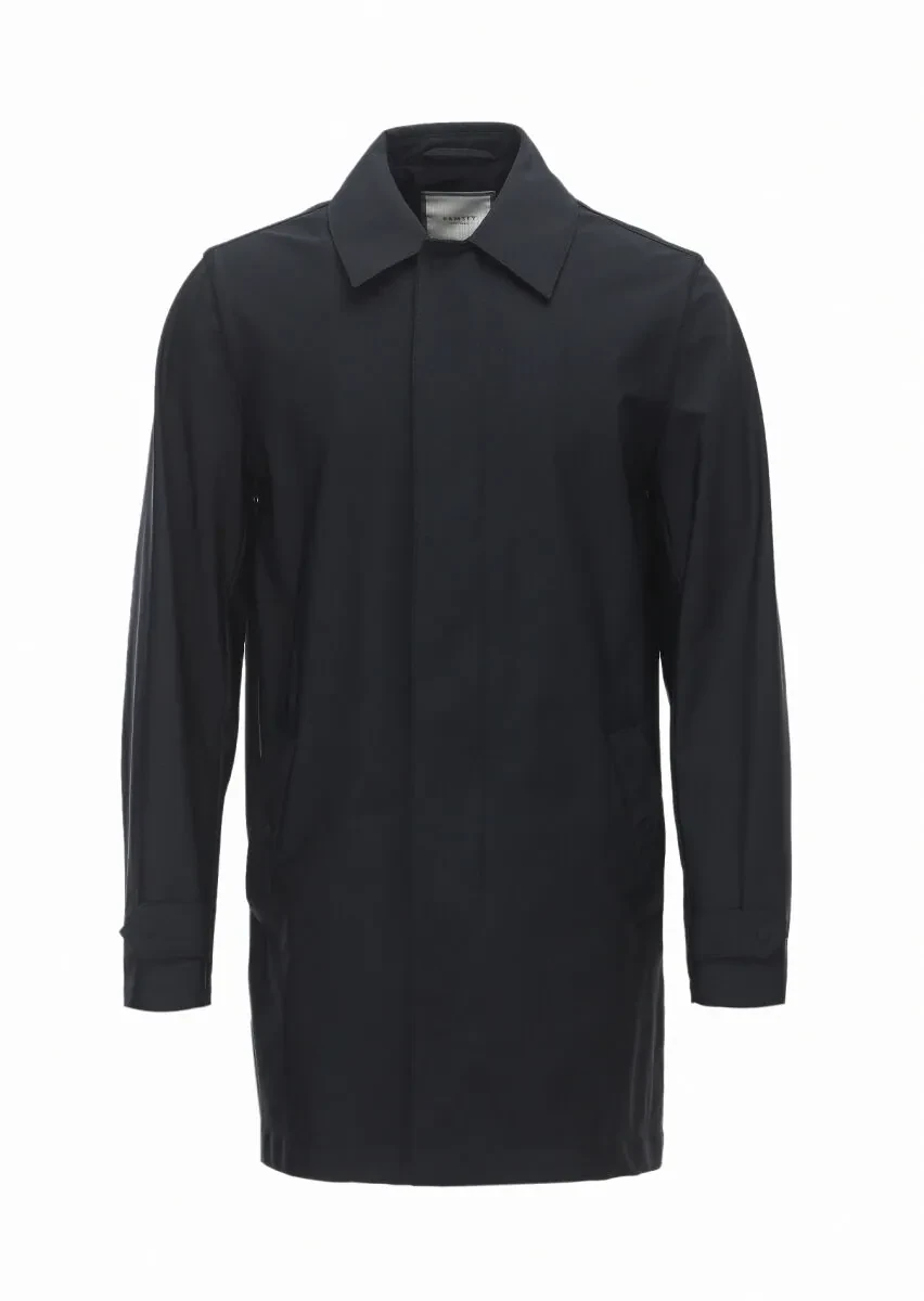 Black Regular Fit Shirt Collar Casual Weaving Rain Coat - 6