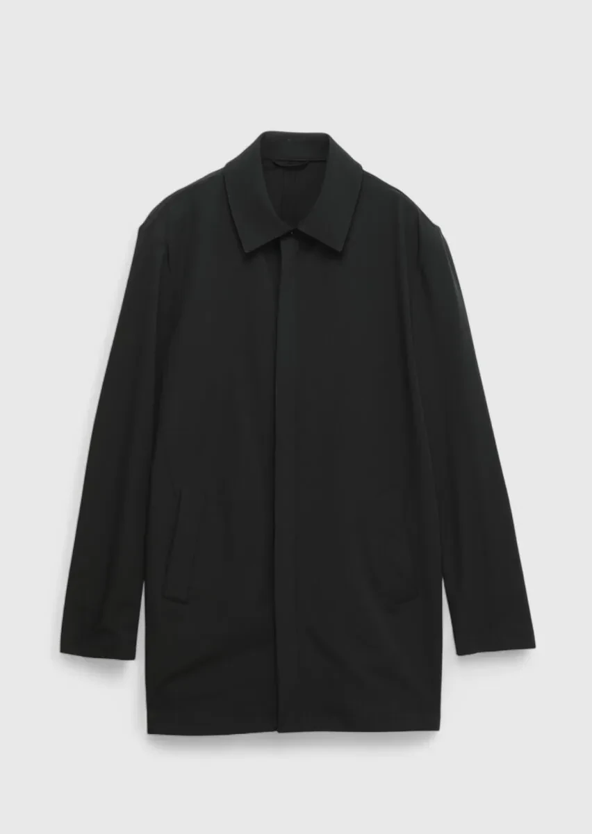 Black Regular Fit Shirt Collar Casual Weaving Rain Coat - 8