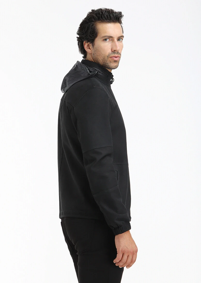 Black Regular Fit Turtleneck Casual Suede Leather Coat - 4