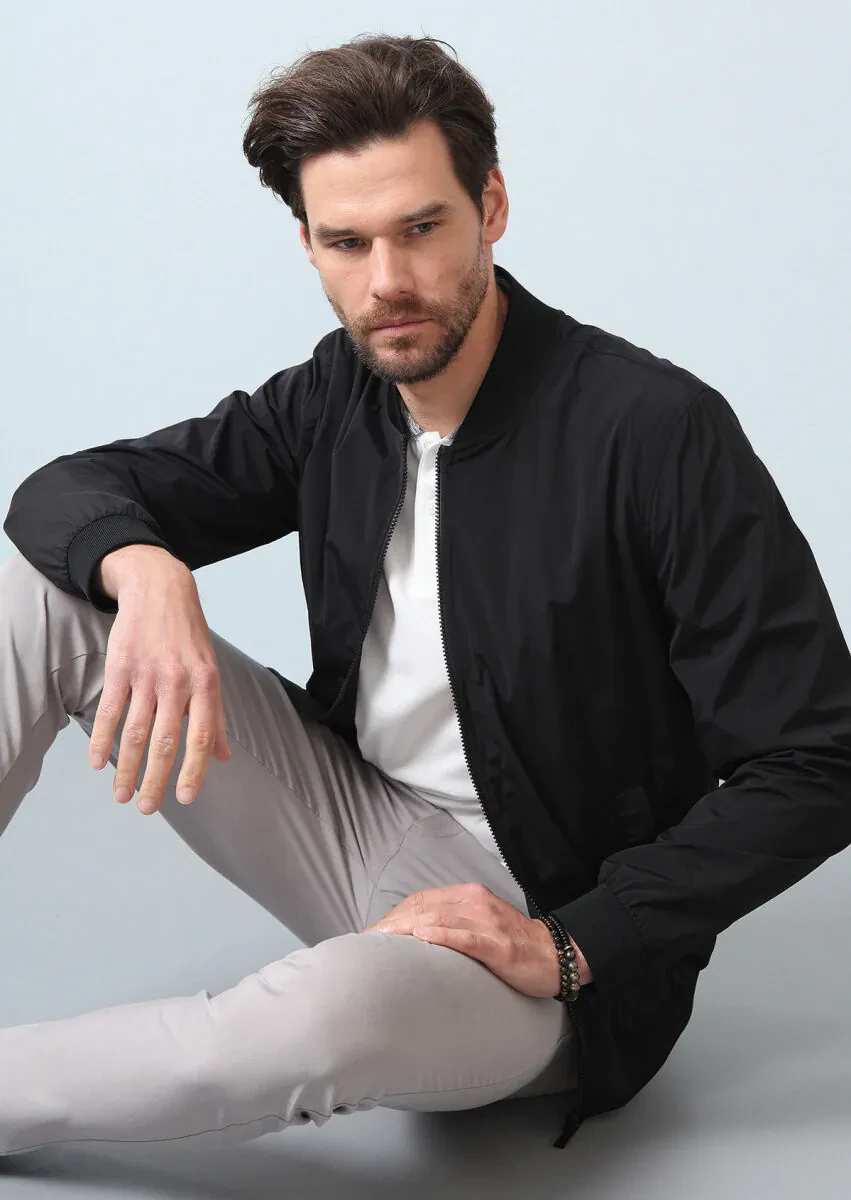 Black Regular Fit Turtleneck Casual Weaving Coat - 1