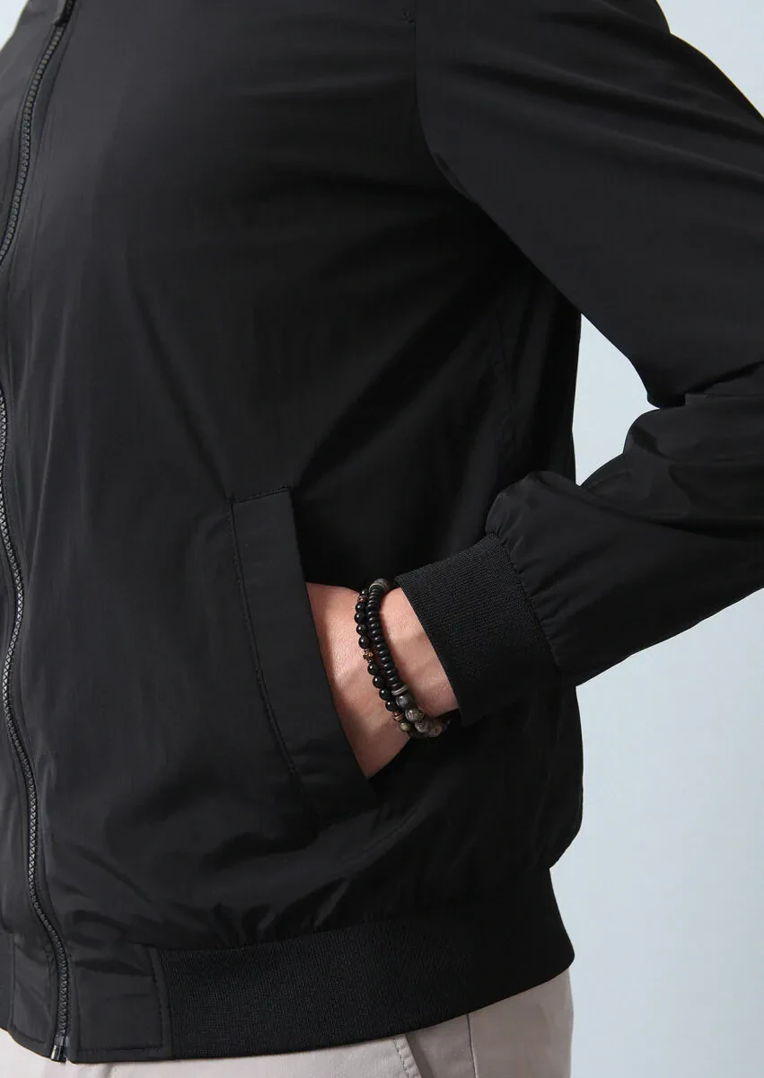 Black Regular Fit Turtleneck Casual Weaving Coat - 4