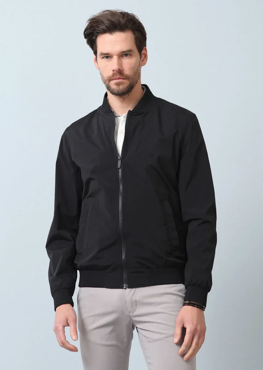 Black Regular Fit Turtleneck Casual Weaving Coat - 5