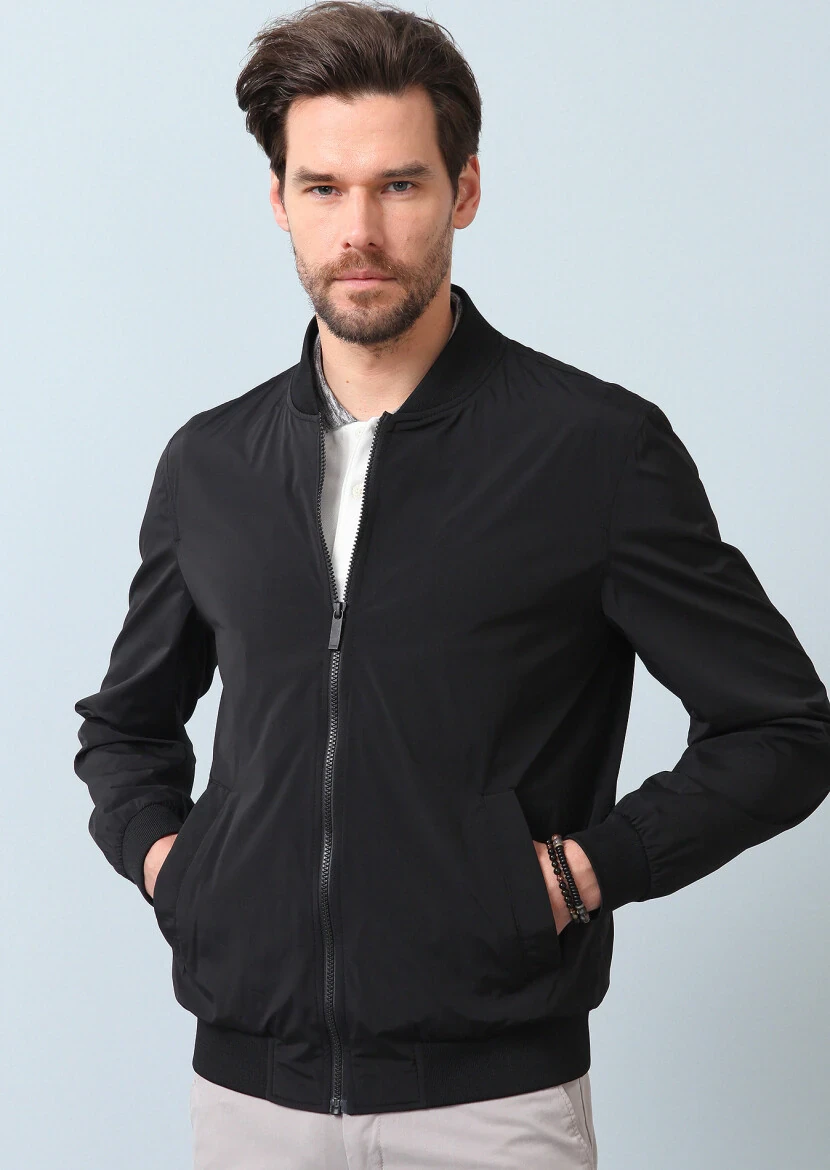 Black Regular Fit Turtleneck Casual Weaving Coat - 7