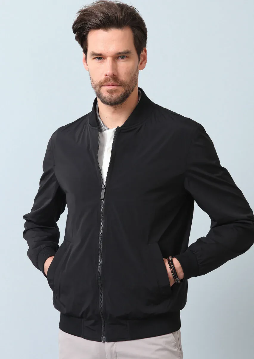 Black Regular Fit Turtleneck Casual Weaving Coat - 7