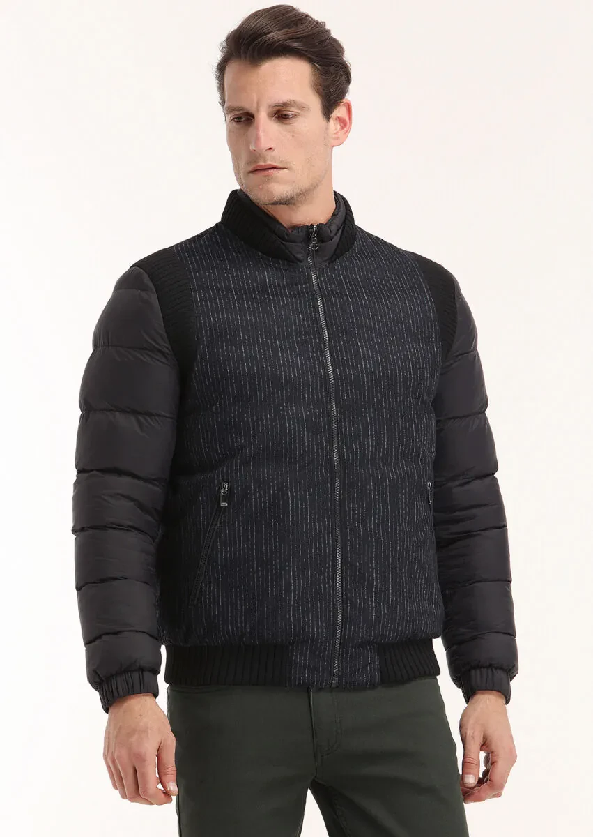 Black Regular Fit Turtleneck Casual Weaving Coat - 2