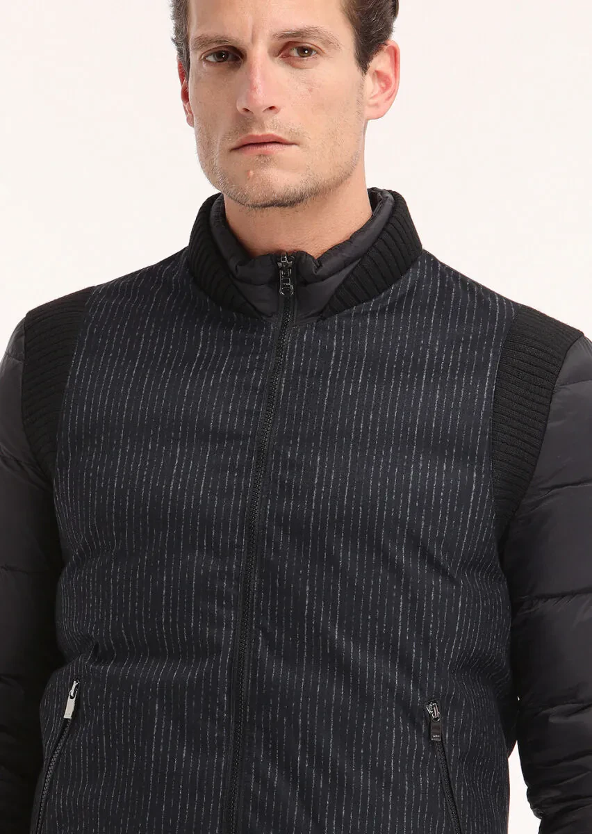 Black Regular Fit Turtleneck Casual Weaving Coat - 4