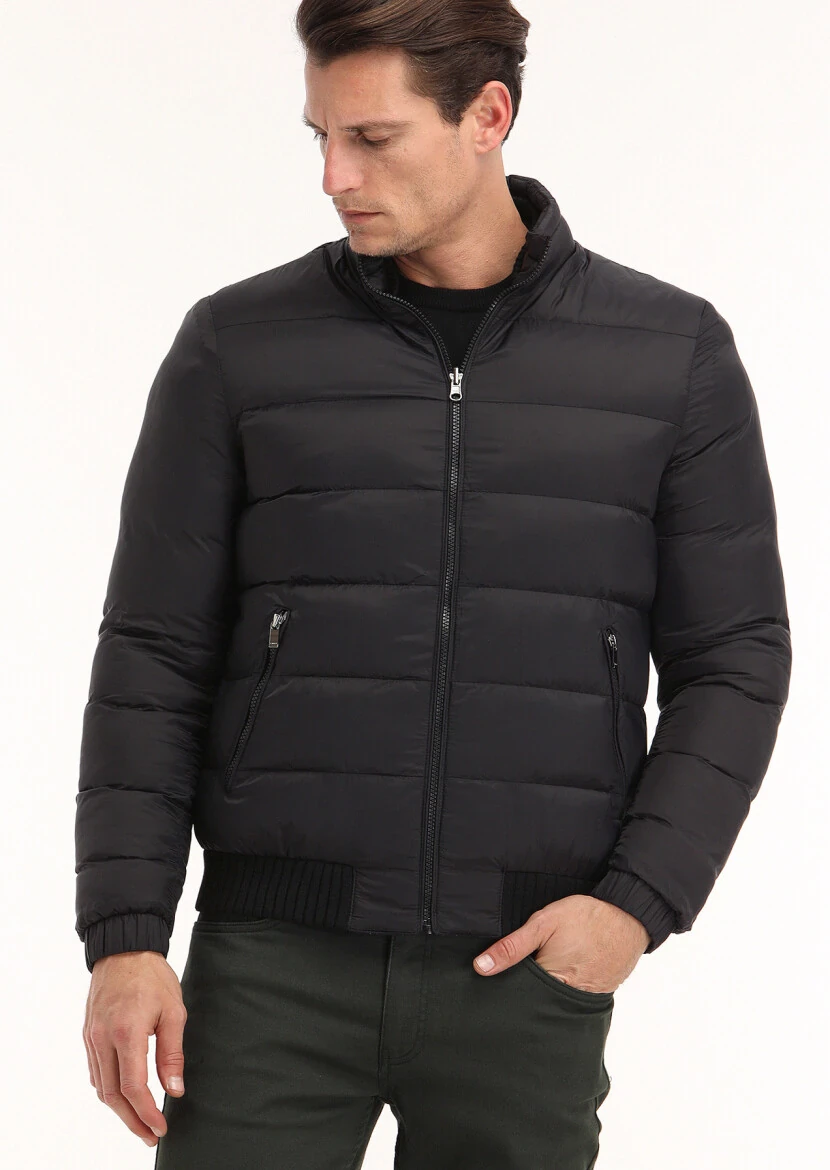 Black Regular Fit Turtleneck Casual Weaving Coat - 9