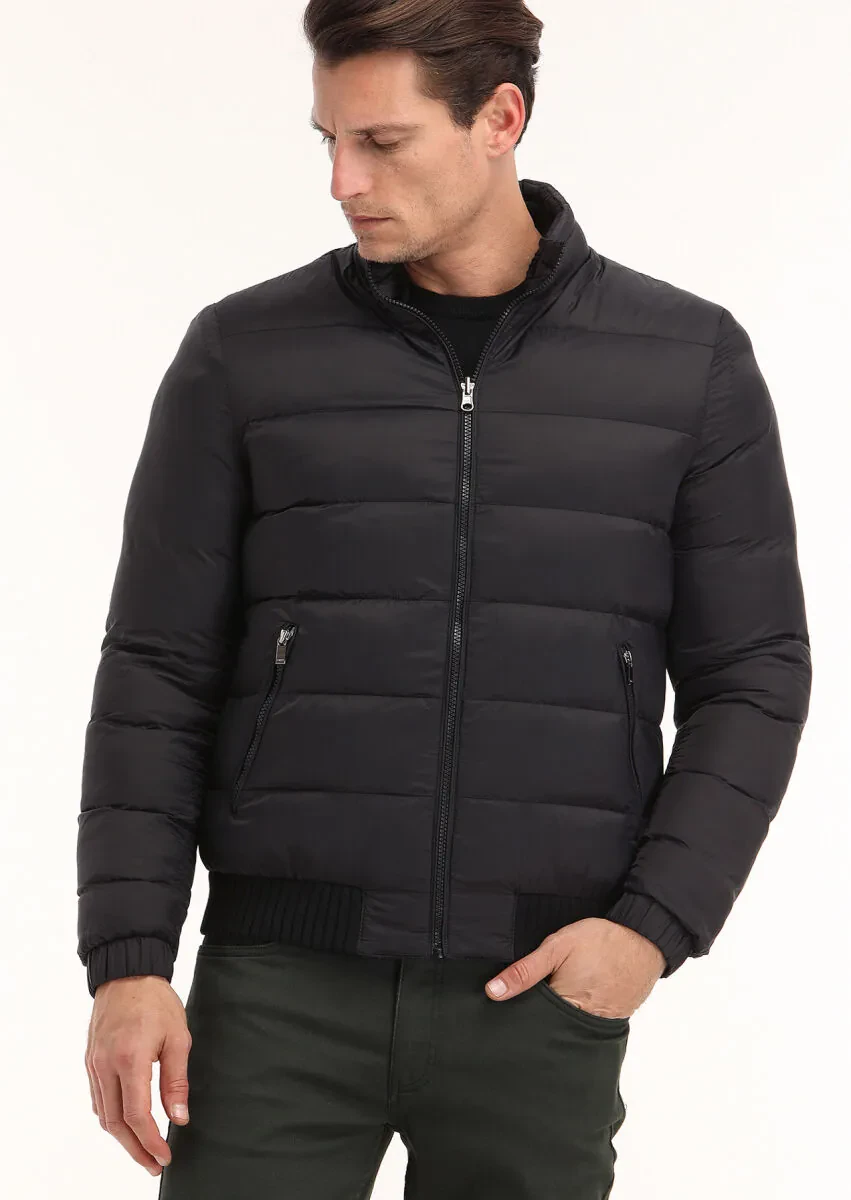 Black Regular Fit Turtleneck Casual Weaving Coat - 9