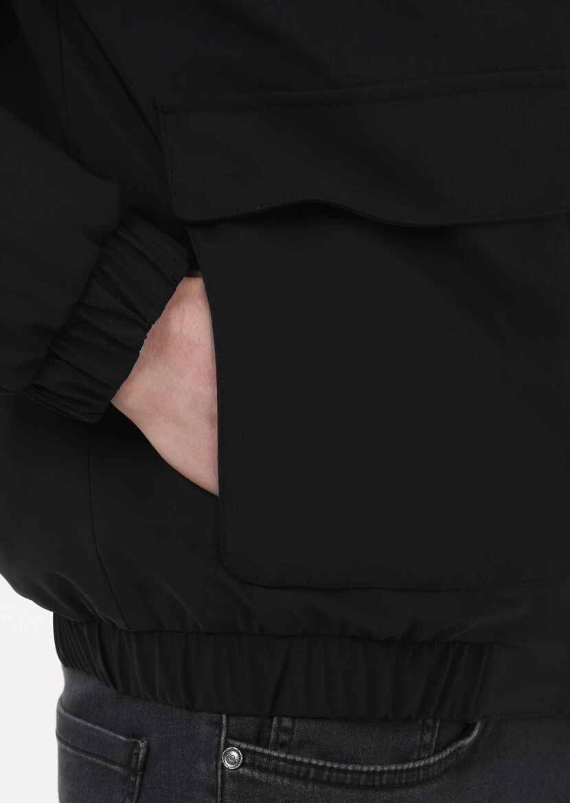 Black Regular Fit Turtleneck Casual Weaving Coat - 3