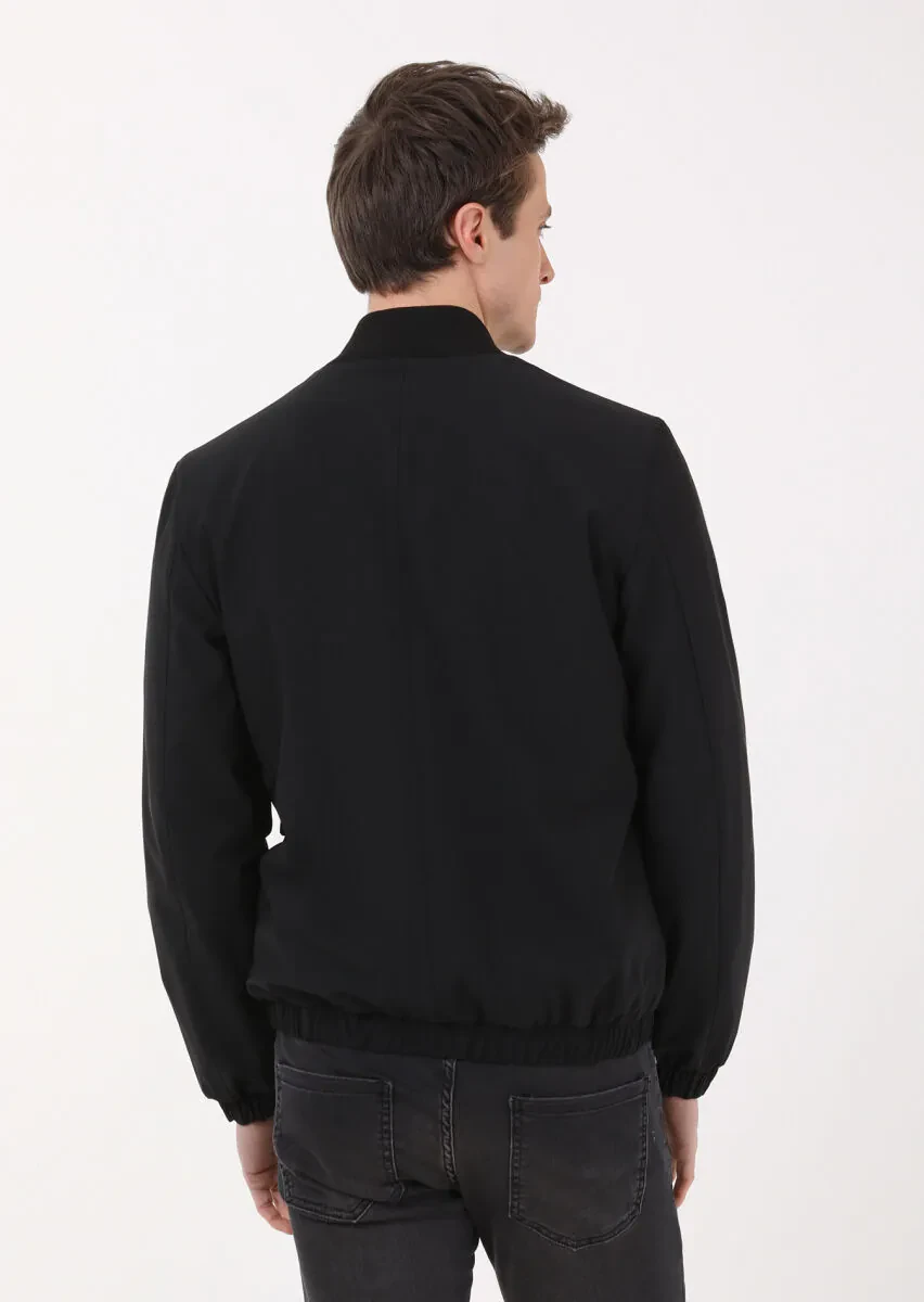 Black Regular Fit Turtleneck Casual Weaving Coat - 5