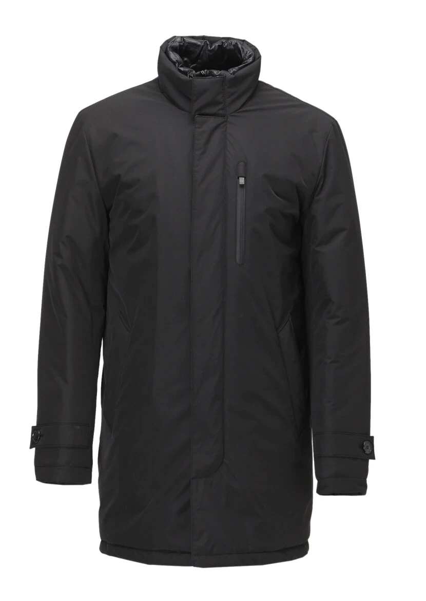 Black Regular Fit Turtleneck Casual Weaving Coat - 1