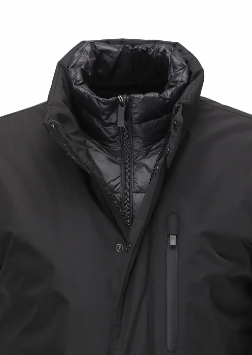 Black Regular Fit Turtleneck Casual Weaving Coat - 2