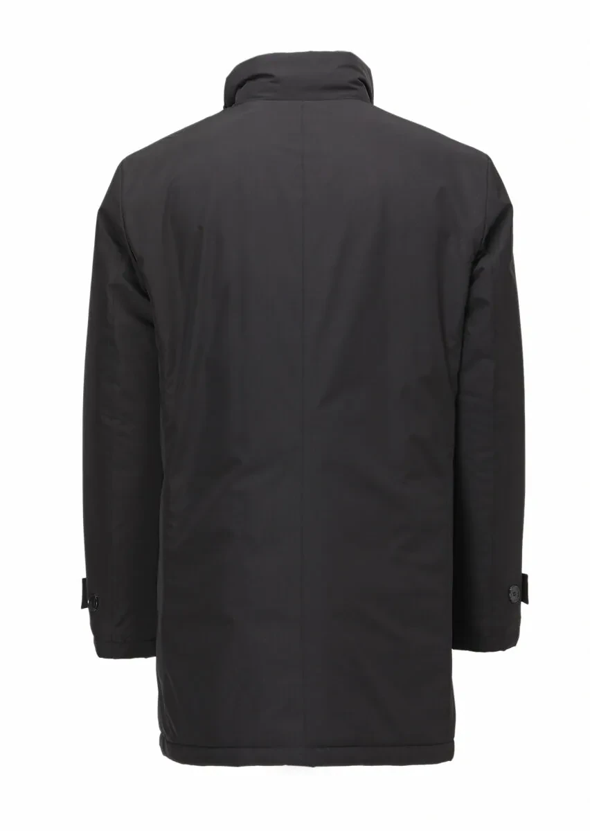 Black Regular Fit Turtleneck Casual Weaving Coat - 3