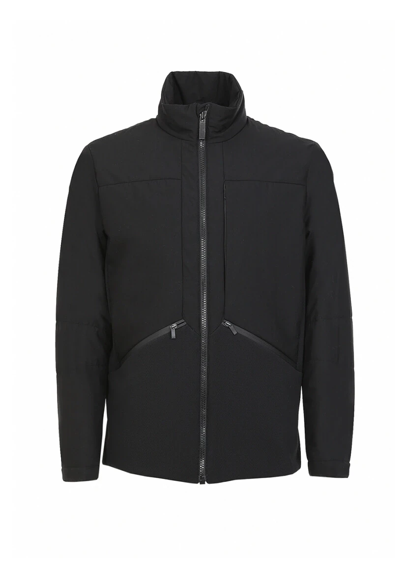 Black Regular Fit Turtleneck Casual Weaving Coat - 7