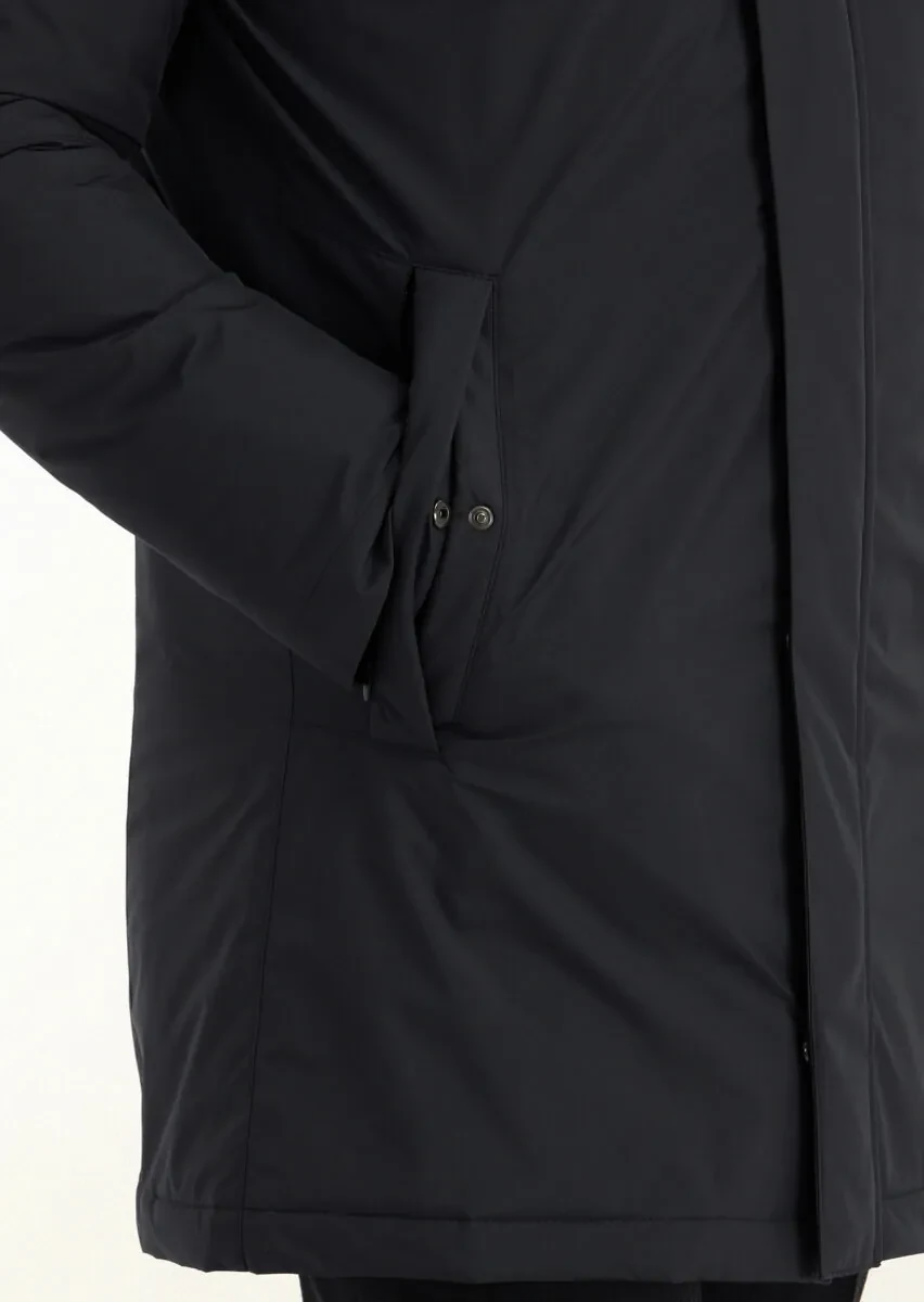 Black Regular Fit Turtleneck Casual Weaving Coat - 4