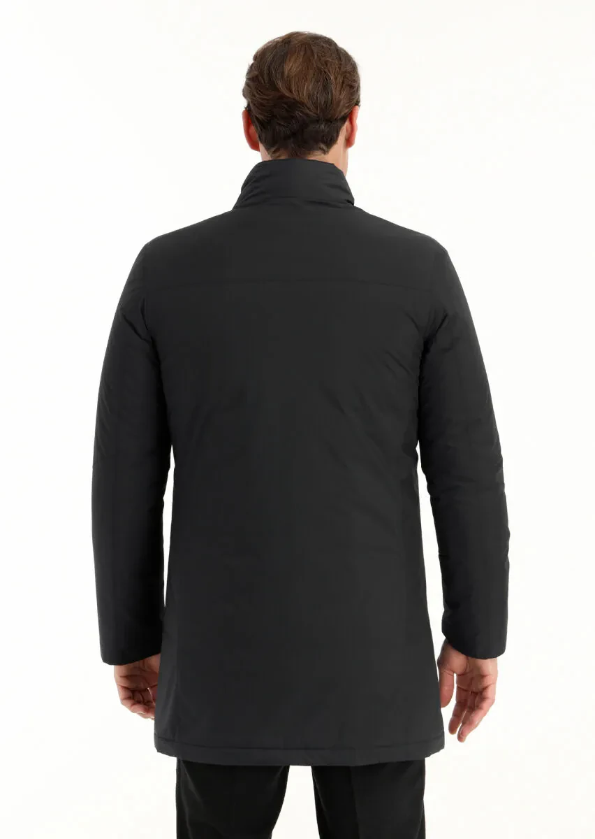 Black Regular Fit Turtleneck Casual Weaving Coat - 5