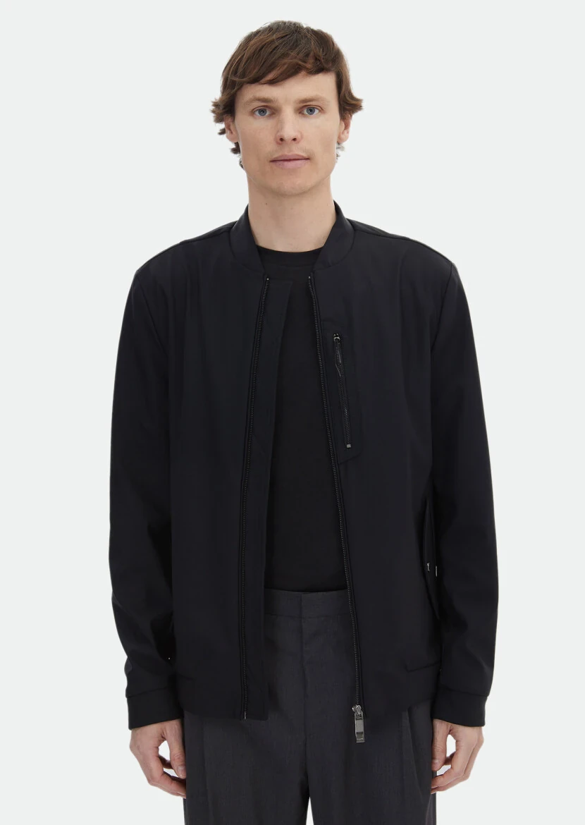 Black Regular Fit Turtleneck Casual Weaving Coat - 1