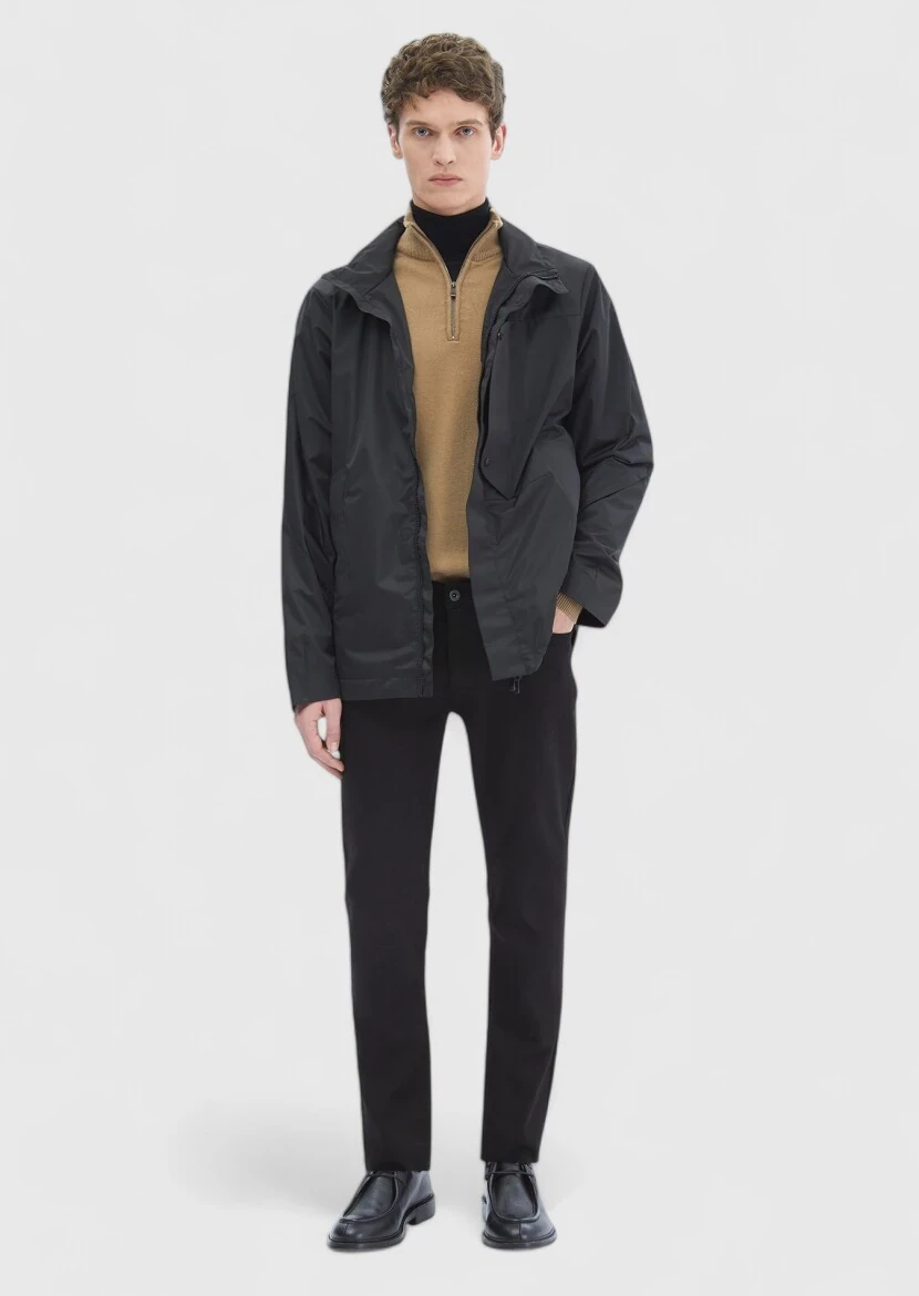 Black Regular Fit Turtleneck Casual Weaving Coat - RAMSEY