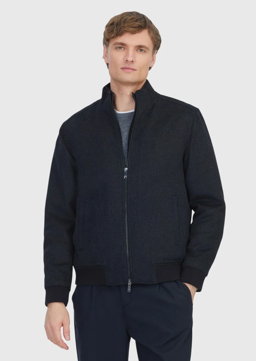 Black Regular Fit Turtleneck Casual Weaving Coat - RAMSEY