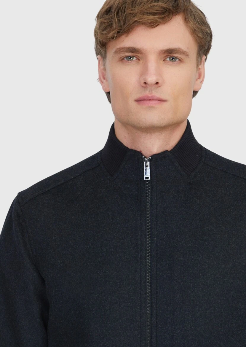 Black Regular Fit Turtleneck Casual Weaving Coat - 3