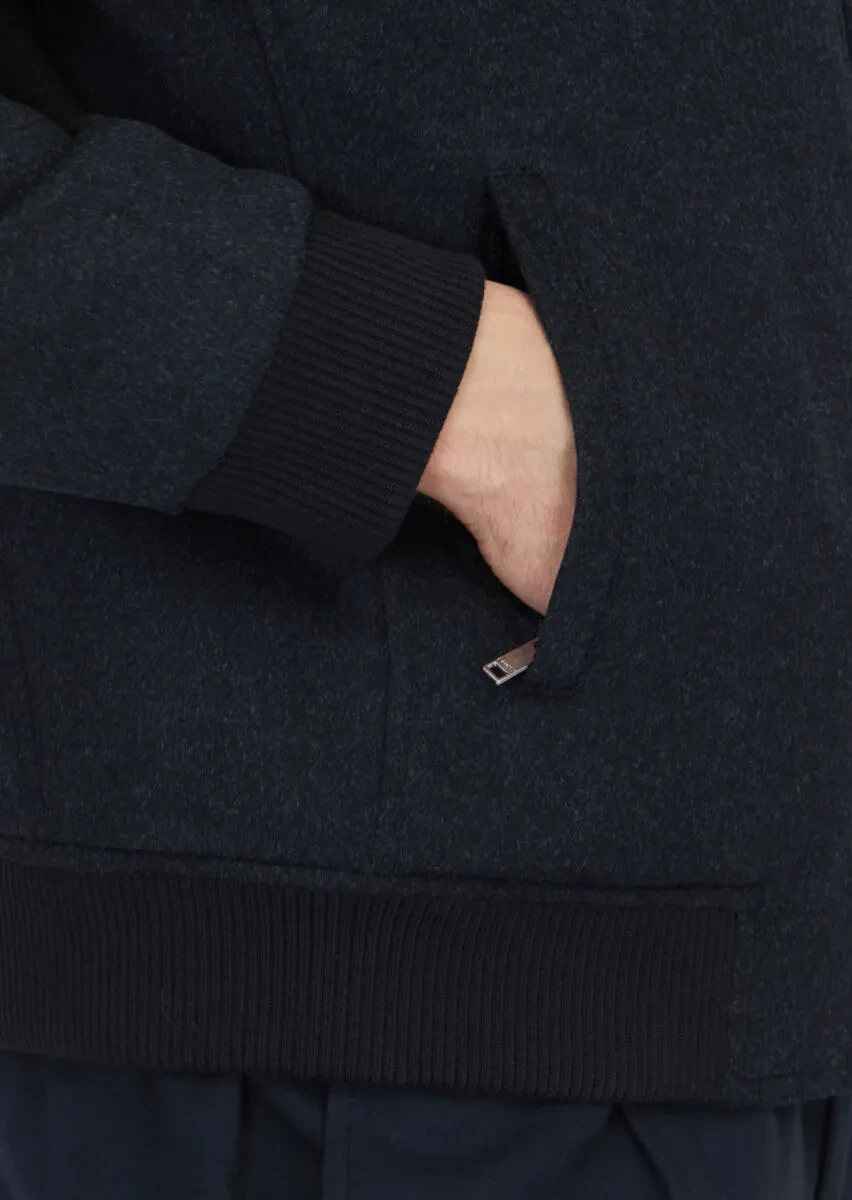 Black Regular Fit Turtleneck Casual Weaving Coat - 4