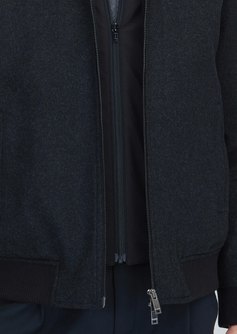 Black Regular Fit Turtleneck Casual Weaving Coat - 6