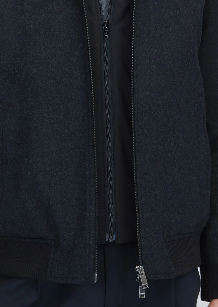 Black Regular Fit Turtleneck Casual Weaving Coat - 6