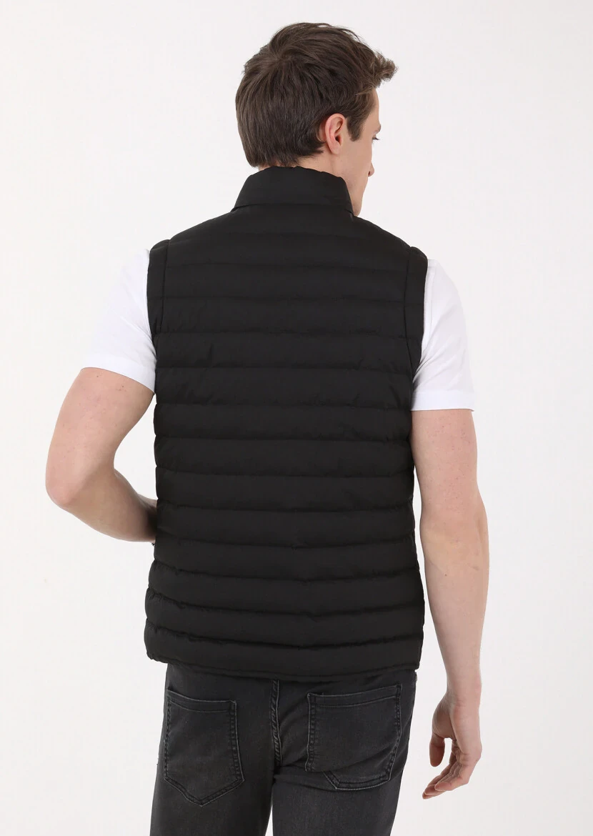 Black Regular Fit Turtleneck Casual Weaving Puffer Puffer Vest - 5