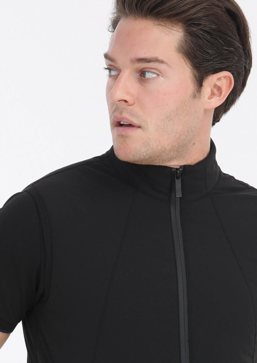 Black Regular Fit Turtleneck Casual Weaving Puffer Vest - 5