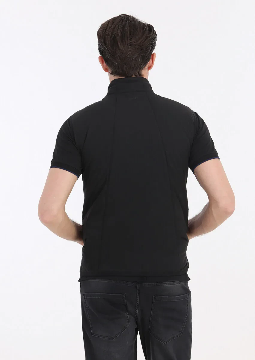 Black Regular Fit Turtleneck Casual Weaving Puffer Vest - 6