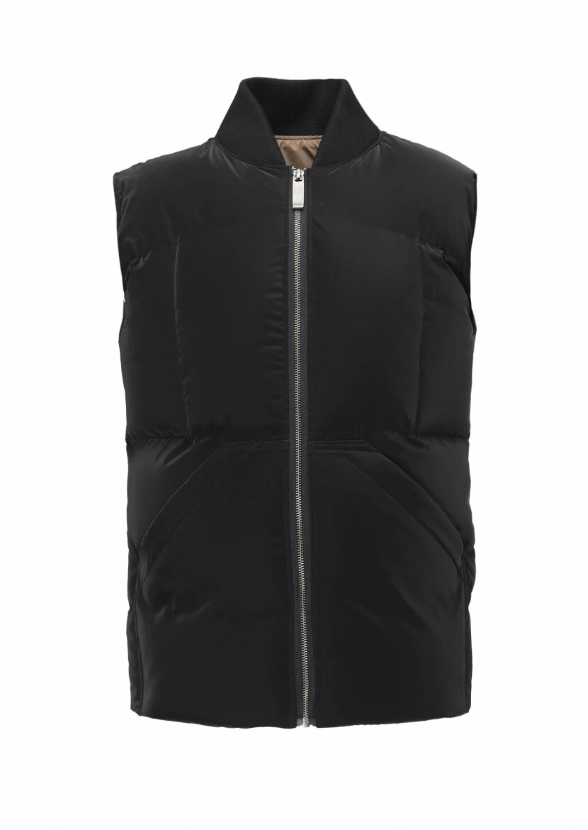 Black Regular Fit Turtleneck Casual Weaving Puffer Vest - 6