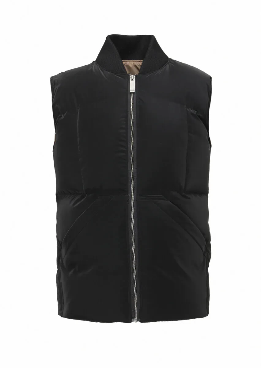 Black Regular Fit Turtleneck Casual Weaving Puffer Vest - 6