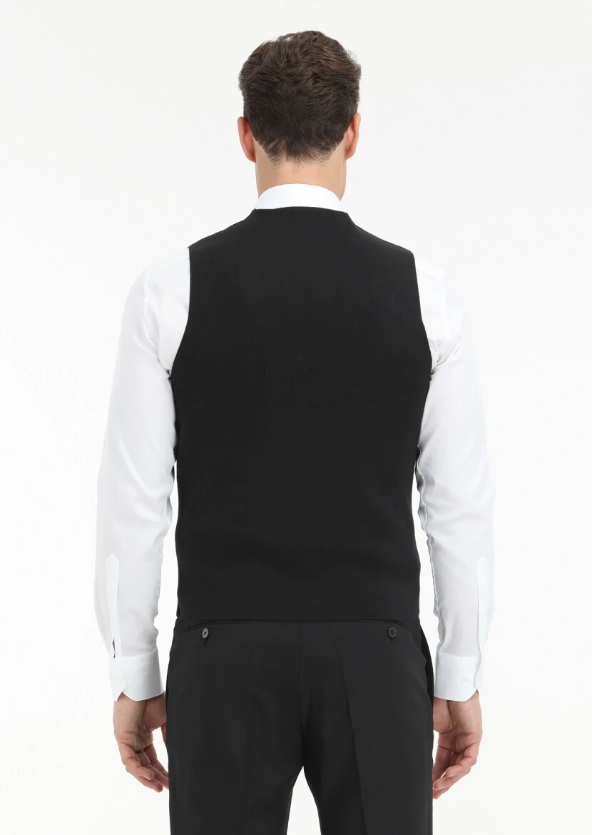 Black Regular Fit V-Neck Casual Knitting Knit Vest - 4