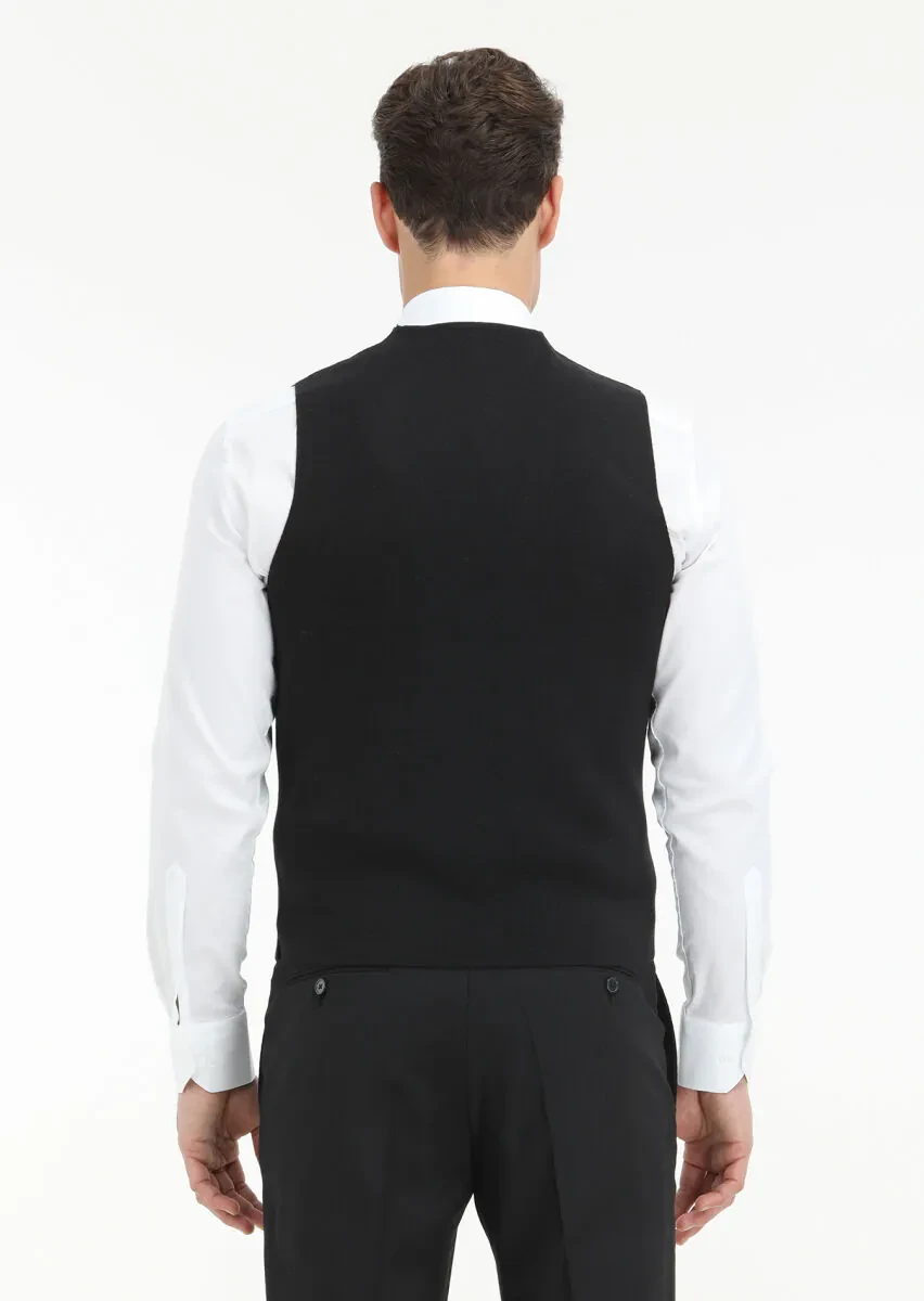 Black Regular Fit V-Neck Casual Knitting Knit Vest - 4