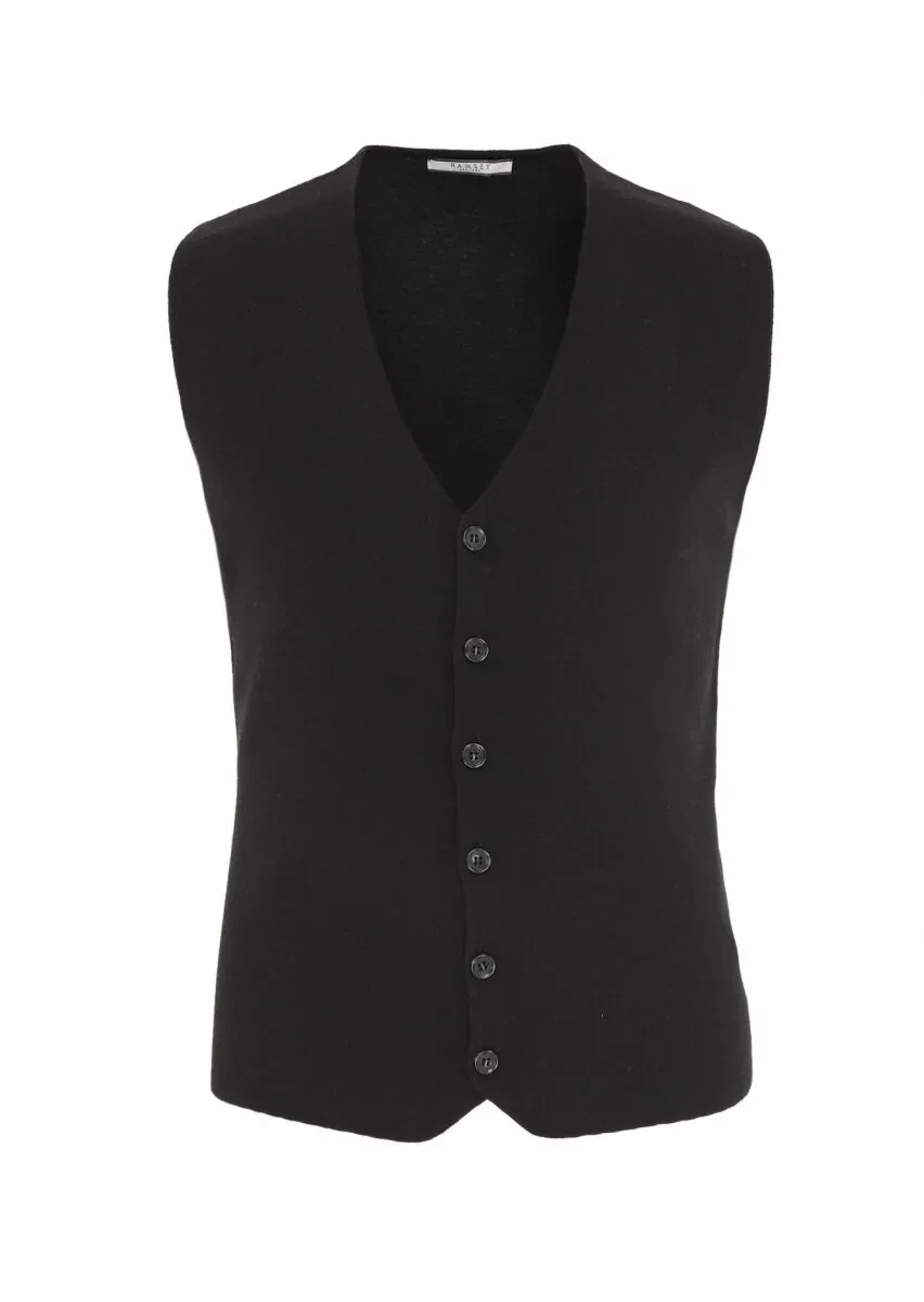 Black Regular Fit V-Neck Casual Knitting Knit Vest - 5