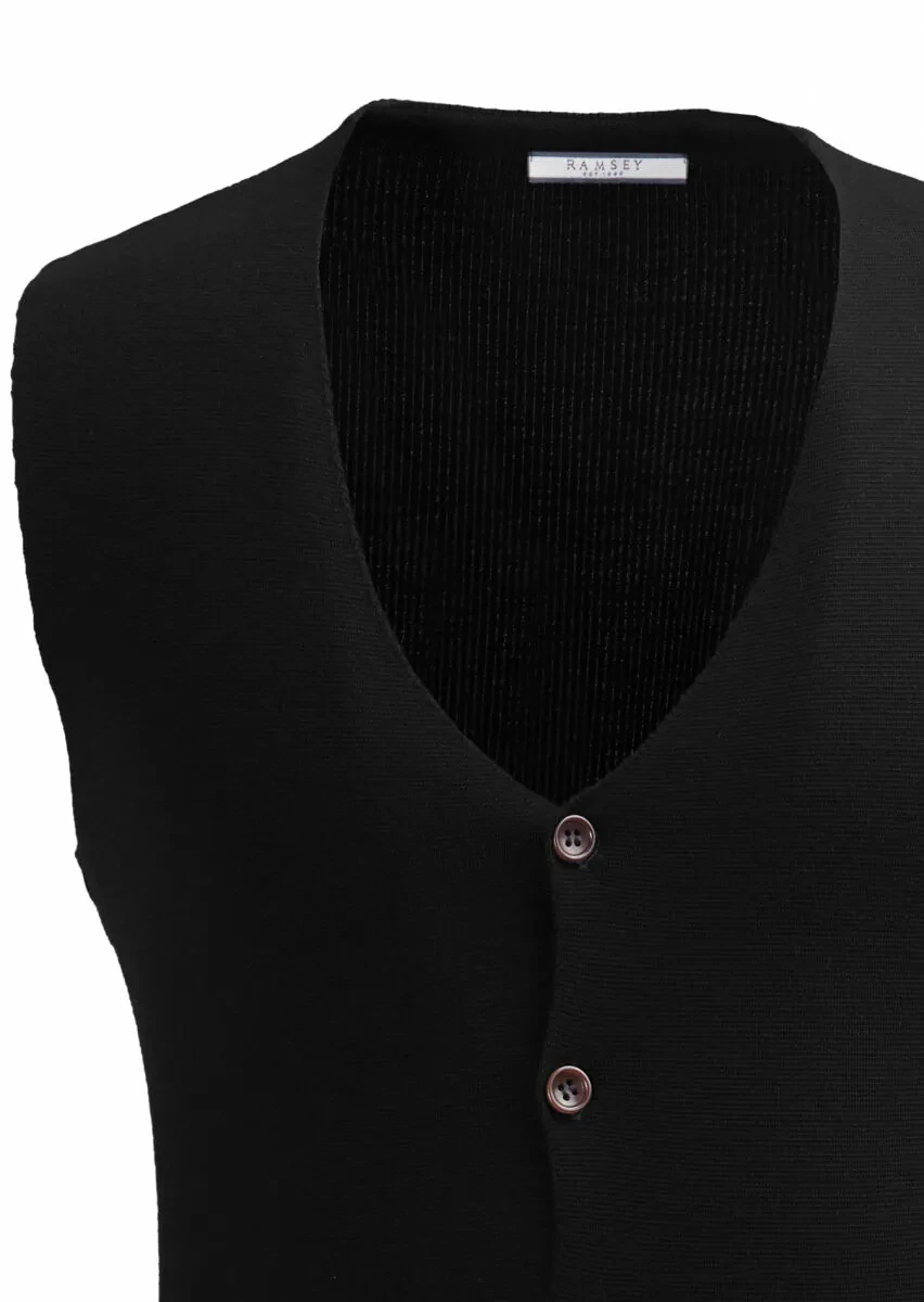 Black Regular Fit V-Neck Casual Knitting Knit Vest - 2