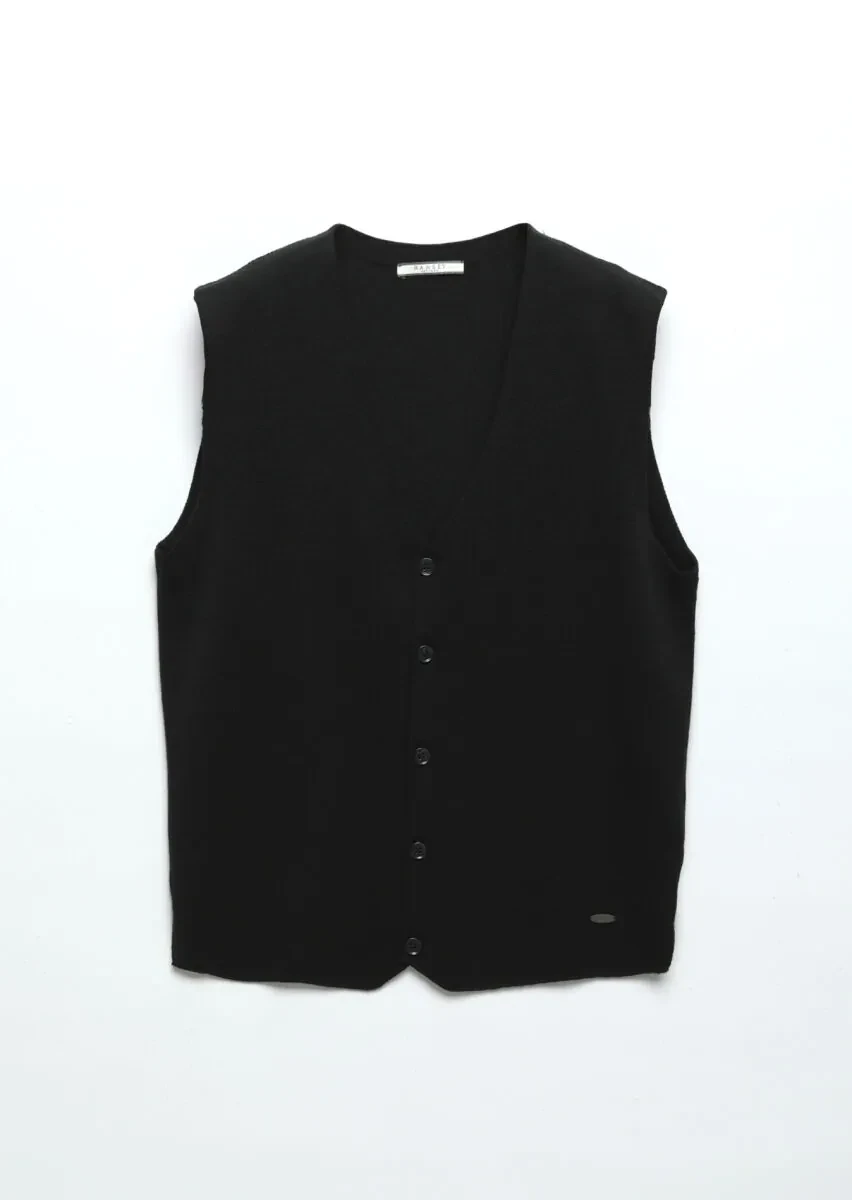Black Regular Fit V-Neck Casual Knitting Knit Vest - 6
