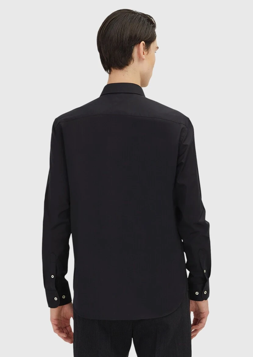 Black Regular Fit Weaving Classical 100% Cotton Shirt - 5