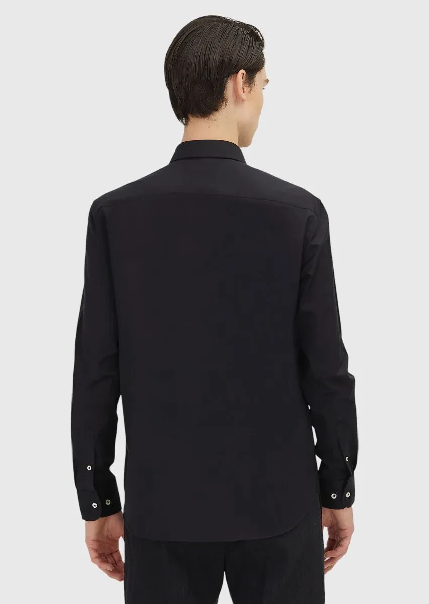 Black Regular Fit Weaving Classical 100% Cotton Shirt - 5