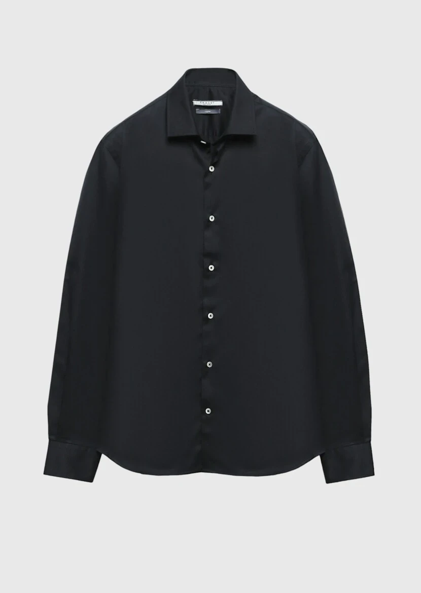 Black Regular Fit Weaving Classical 100% Cotton Shirt - 6