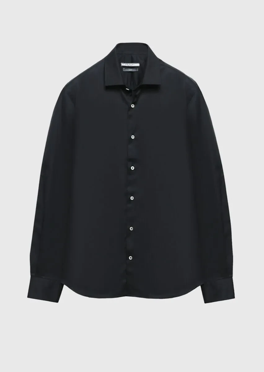 Black Regular Fit Weaving Classical 100% Cotton Shirt - 6