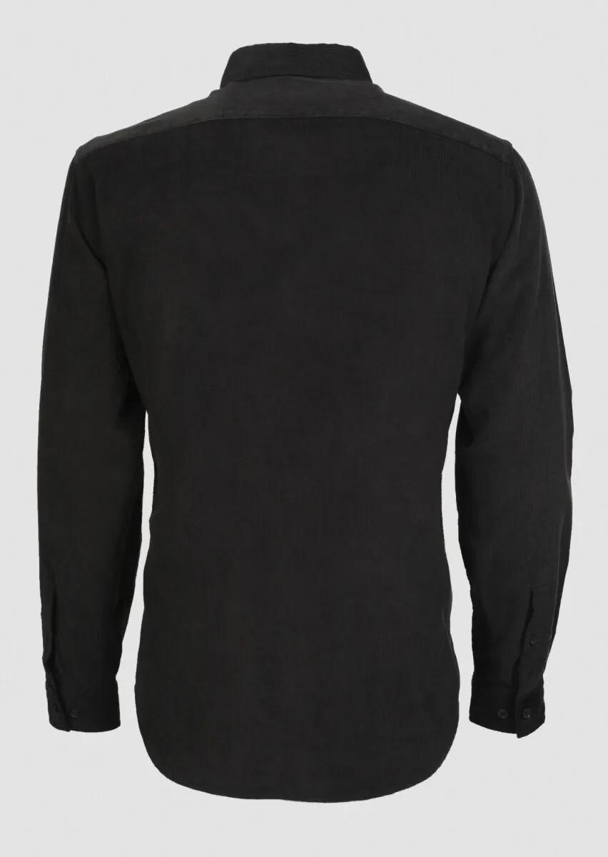 Black Ribbed Regular Fit Weaving Casual 100% Cotton Shirt - 7