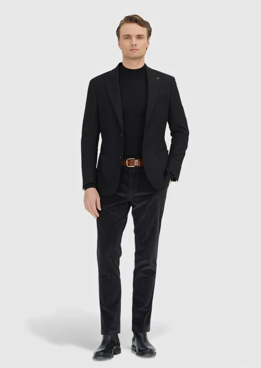 Black Shirt Shoulder Slim Fit Wool Blended Jacket - RAMSEY