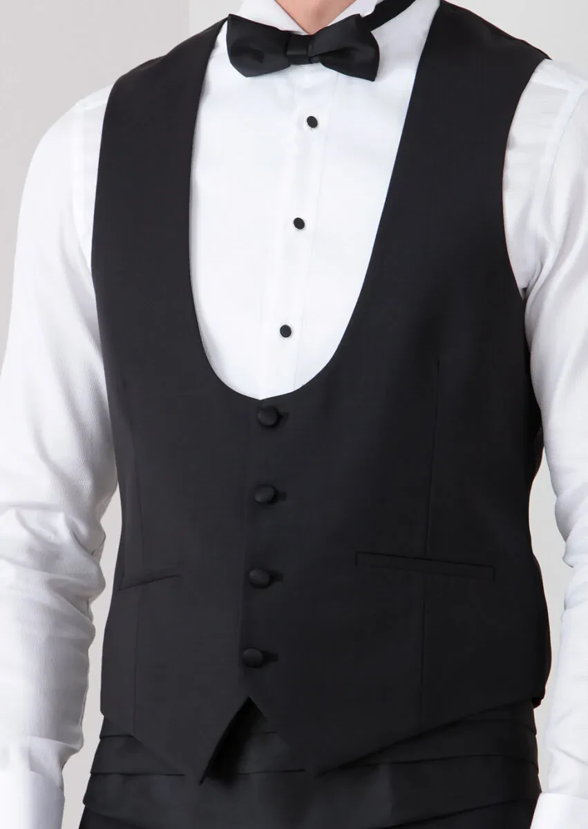 Black Slim Fit Butterfly Collar Classical Waistcoat - 3