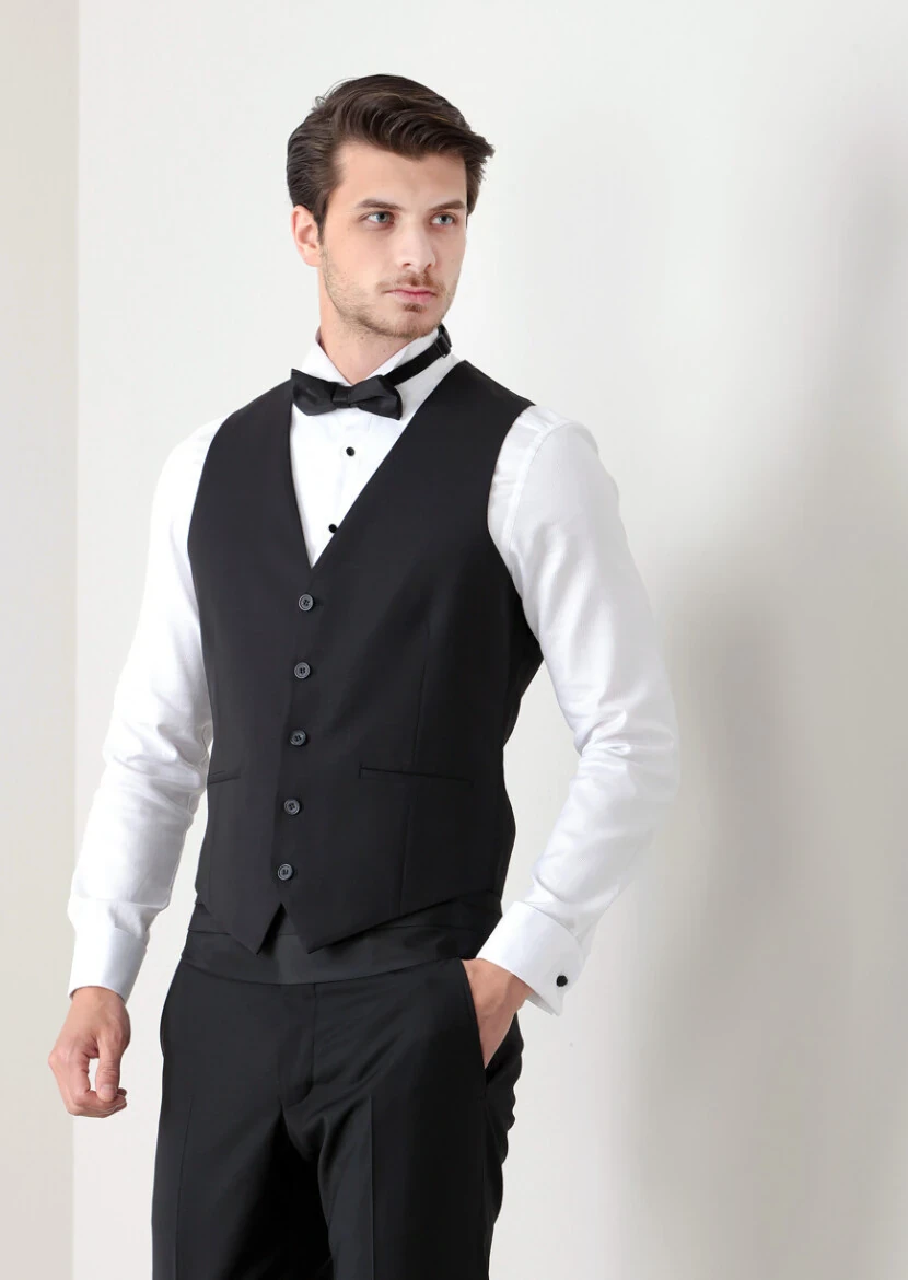 Black Slim Fit Butterfly Collar Classical Waistcoat - RAMSEY