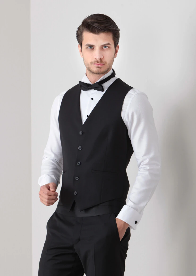 Black Slim Fit Butterfly Collar Classical Waistcoat - RAMSEY