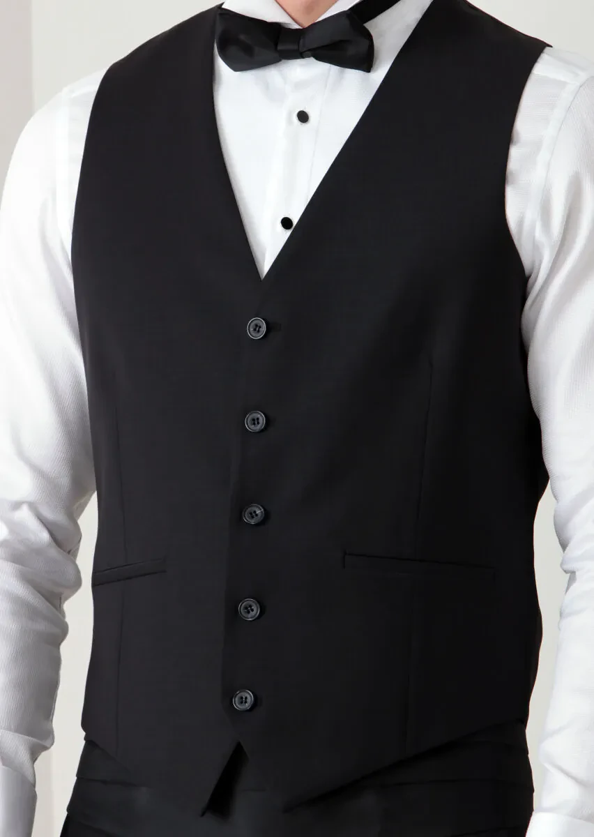 Black Slim Fit Butterfly Collar Classical Waistcoat - 3
