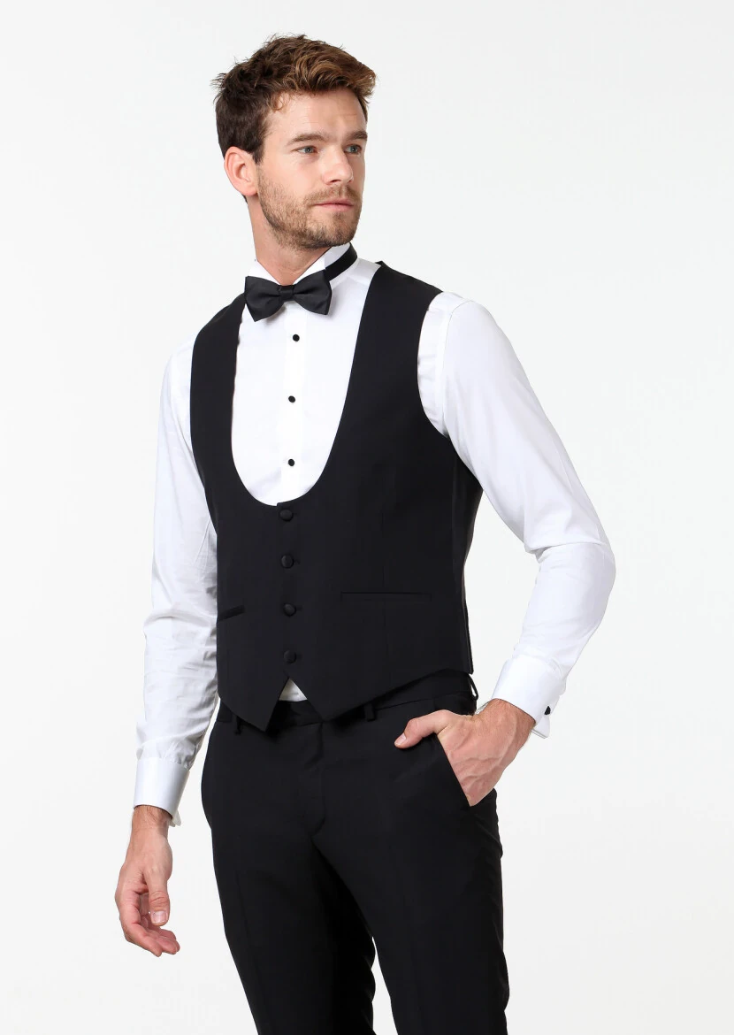 Black Slim Fit Butterfly Collar Classical Waistcoat - RAMSEY